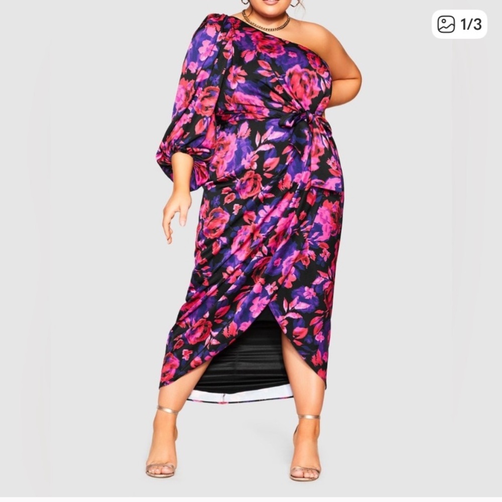 City Chic Bria vivid Floral One-Shoulder Dress Sz 20 New